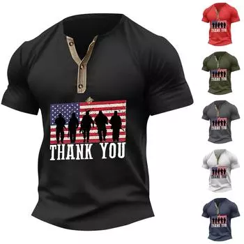 Винтажная летняя мужская футболка, уличная одежда, 3 пуговицы, свободная одежда, футболка с коротким рукавом и принтом L