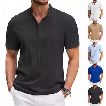 Винтажная летняя мужская футболка, уличная одежда, 3 пуговицы, свободная одежда, футболка с коротким рукавом и принтом S