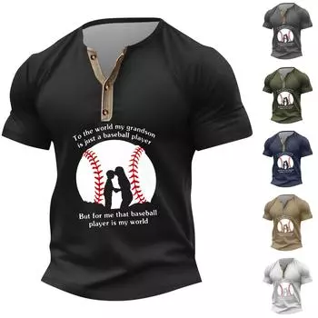 Винтажная летняя мужская футболка, уличная одежда, 3 пуговицы, свободная одежда, футболка с коротким рукавом и принтом L