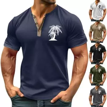 Винтажная летняя мужская футболка, уличная одежда, 3 пуговицы, свободная одежда, футболка с коротким рукавом и принтом L