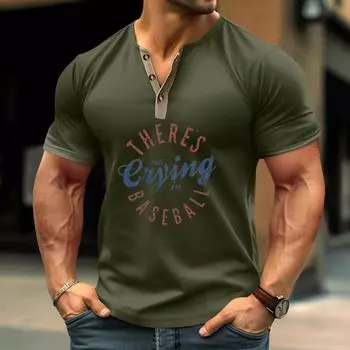 Винтажная летняя мужская футболка, уличная одежда, 3 пуговицы, свободная одежда, футболка с коротким рукавом и принтом XXL