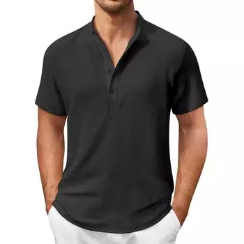 Винтажная летняя мужская футболка, уличная одежда, 3 пуговицы, свободная одежда, футболка с коротким рукавом и принтом S зелёный