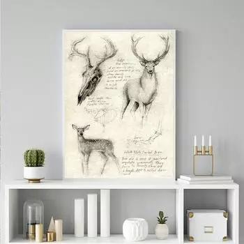 Винтажная лиса, бабочка, олень, насекомое, нота, ретро постер, грибы, холст, картина, настенная живопись, принт, настенные панно для декора гостиной A4 21x30cm No Frame