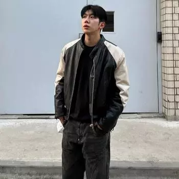 Винтажная лоскутная кожаная куртка, мужская трендовая хулиганская и красивая кожаная куртка, маленькая и свободная куртка M