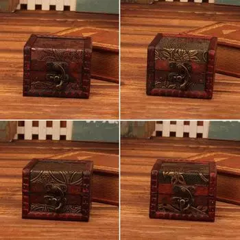 Винтажная маленькая деревянная коробка с цветочным узором для монет, держатель для ювелирных изделий, браслета, чехол Lotus Flower