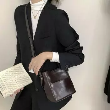 Винтажная маленькая сумка-ведро из коровьей кожи растительного дубления, сумка-мешок из натуральной кожи, сумка-чехол через плечо One Size чёрный