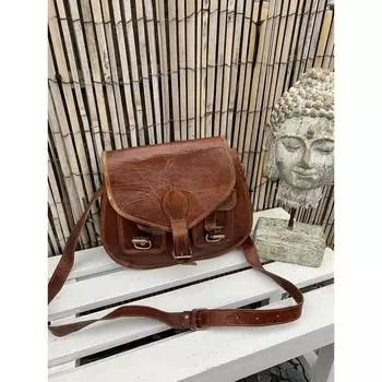 Винтажная марокканская коричневая промасленная кожаная сумка-седло из козьей кожи, сумка в стиле хиппи в стиле бохо, унисекс 13 x 11 in коричневый