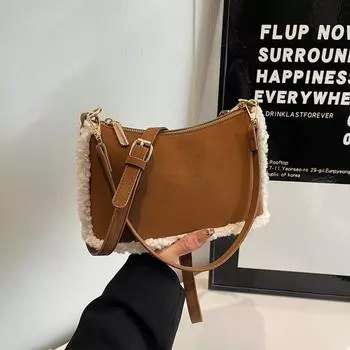 Винтажная матовая сумка через плечо, женская зимняя сумка из овечьей шерсти, универсальная сумка-мессенджер для поездок на работу 23*11*14 коричневый