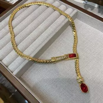 Винтажная медная гальваническая маркировка Langfan из настоящего золота, реплика, сохраняющая цвет рубинового ожерелья, комплект серег-гвоздиков
