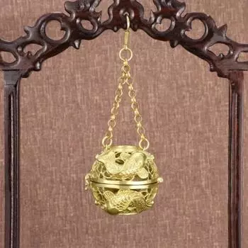 Винтажная медная курильница для благовоний, подвеска для автомобиля, дома, полая латунная шарообразная саше, антикварный шар для ароматерапии с полым шаром для ароматизации дома B