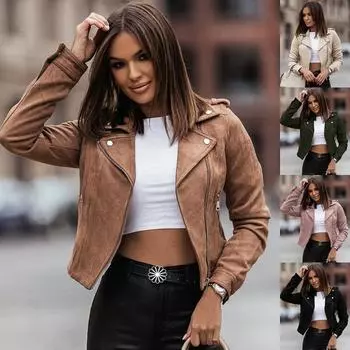 Винтажная меховая женская куртка на молнии, осень-зима, однотонное пальто с длинными рукавами, женское ковбойское ветровое пальто бойфренда, тонкие короткие куртки, топы 23572 S чёрный