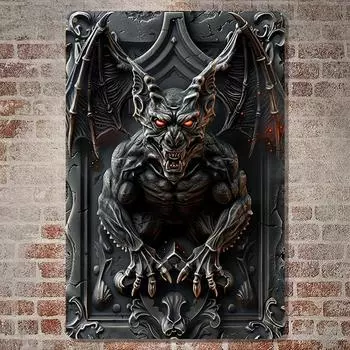 Винтажная металлическая алюминиевая табличка «Воин-гаргулья», настенная декоративная табличка, водонепроницаемая и устойчивая к погодным условиям, идеально подходит для дома чёрный
