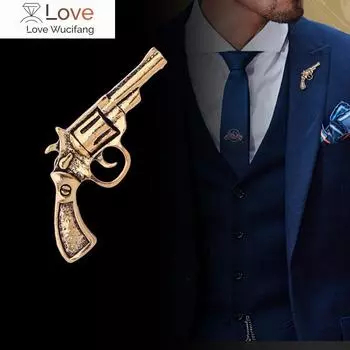 Винтажная металлическая брошь Gunshape, булавка для мужского пальто, булавки и броши для лацканов костюма, корсажная повязка, аксессуары для одежды