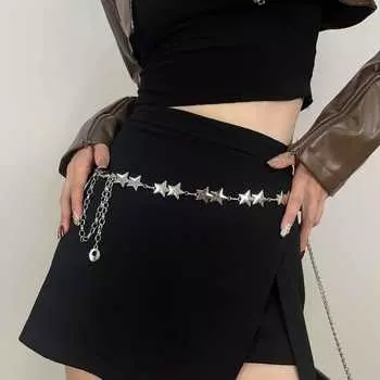 Винтажная металлическая цепочка на талию со звездой Женские аксессуары Джинсы Короткая юбка Ремень Декоративное платье Тренд
