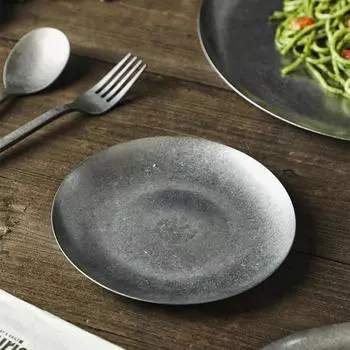 Винтажная металлическая обеденная тарелка в индустриальном стиле из нержавеющей стали для кемпинга на открытом воздухе, блюда для западной кухни, французская тарелка для костей