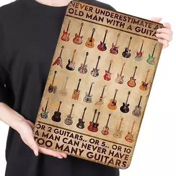 Винтажная металлическая пластина Gitarre rechteckig Eisen Gemlde Wandkunst Heimdekoration 3