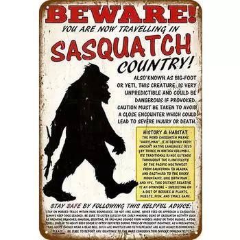 Винтажная металлическая пластина Sasquatch прямоугольная железная картина настенное искусство декор 20x30 см #