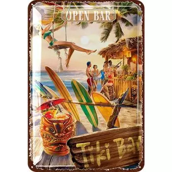 Винтажная металлическая пластина Tiki Bar прямоугольная железная картина настенное искусство Декор 20x30 см