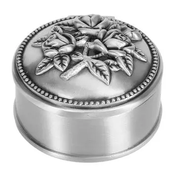 Винтажная металлическая шкатулка для украшений с резным узором в виде розы, круглая шкатулка для безделушек с мягкой бархатной подкладкой для колец