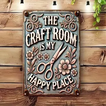 Винтажная металлическая табличка для комнаты для рукоделия - декоративная настенная - Комната для рукоделия - мое счастливое место - винтажная табличка для дома, сада чёрный