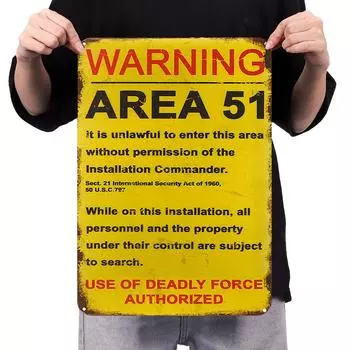 Винтажная металлическая табличка с предупреждением о зоне 51, прямоугольная железная картина, настенный декор 30x40 см