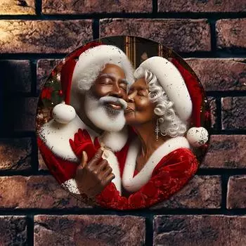 Винтажная металлическая табличка «Санта и миссис Клаус» — настенное искусство из алюминия размером 8x8 дюймов для рождественских украшений, идеально подходит для домашнего бара или открытого пространства чёрный