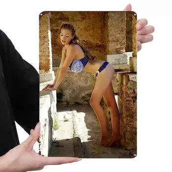 Винтажная металлическая тарелка Девушка прямоугольная железная картина настенная для домашнего бара Декор 20x30 см
