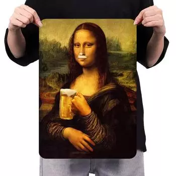 Винтажная металлическая тарелка Мона Лиза Пиво Прямоугольная железная картина Декор 30x40 см AU