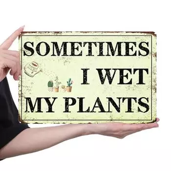 Винтажная металлическая тарелка «Я смачиваю свои растения» прямоугольная железная картина арт-декор 30x20 см