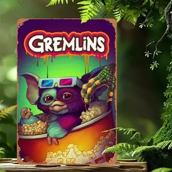 Винтажная металлическая вывеска «Гремлины», юмористическое настенное искусство для бара, сада, кафе, ресторана, фермерского дома, гаража, патио, идеально подходит для рождественского декора 20x30cm шоколадный