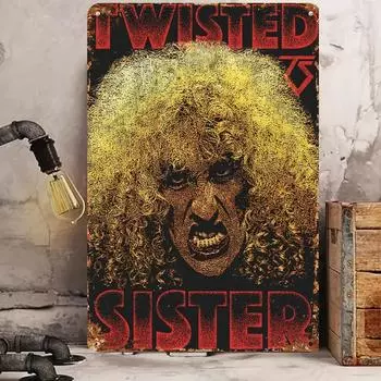 Винтажная металлическая вывеска Twisted Sister, прочная железная настенная художественная ретро-плакат рок-группы, идеально подходящая для домашнего бара, гаража, пещеры, декора белый