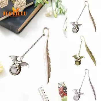 Винтажная металлическая закладка, светящийся дизайн перьев, креативный летающий дракон, устойчивая к выцветанию, декоративная закладка серебряный