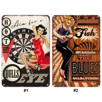 Винтажная металлическая жестяная вывеска «Девушка» прямоугольная железная картина настенная для домашнего бара Декор 30x40 см 1