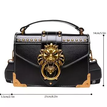Винтажная мини-сумка через плечо, сумочка с декором в виде головы льва, сумка через плечо в стиле панк с декором в виде заклепок чёрный