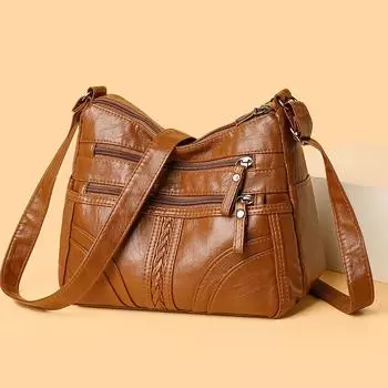 Винтажная многослойная сумка для мам, женская сумка через плечо большой вместимости, сумка через плечо для людей среднего и пожилого возраста чёрный