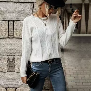 Винтажная мода элегантный повседневный осенне-зимний женский свитер с длинными рукавами белого цвета S белый