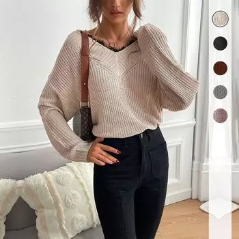 Винтажная мода элегантный повседневный осенний женский кружевной пуловер однотонный вязаный свитер женский S розовый