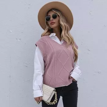 Винтажная мода элегантный повседневный ранняя осень женский без рукавов твист однотонный вязаный жилет женский S