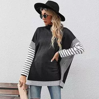 Винтажная мода элегантный повседневный женский осенне-зимний свитер женские модели свободные S чёрный