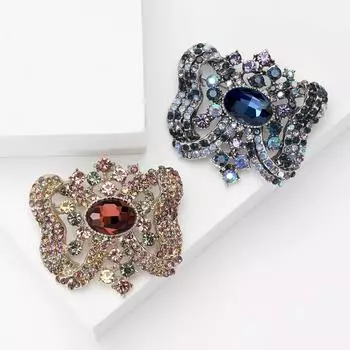 Винтажная мода тяжелая промышленность хрустальная стеклянная брошь, нишевая высококачественная женская брошь для пальто корсаж со стразами