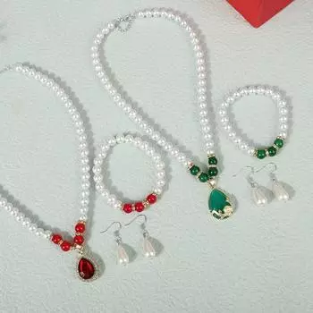 Винтажная мода жемчужные украшения комплект для женщин ожерелье серьги браслет комплект свадебные украшения для вечеринки подарок Pendientes 02