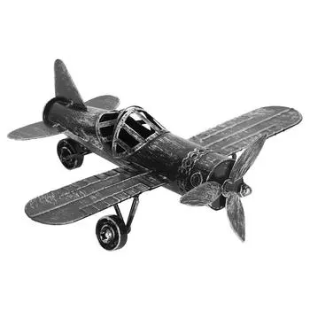 Винтажная модель самолета из кованого железа, биплан для декора рабочего стола, фотореквизит (синий) чёрный
