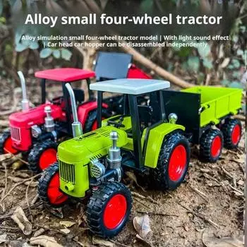 Винтажная модель трактора из сплава со звуковым светом, подвижная задняя тележка для фермы, литая под давлением машина, грузовик, сельскохозяйственная игрушка, украшение красный