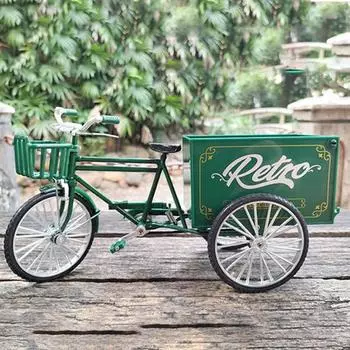 Винтажная модель трехколесного велосипеда из сплава, подвижное заднее колесо с ковшом, реалистичное Ретро трехколесный велосипед, настольный орнамент, украшение автомобиля, коллекция, подарок зелёный