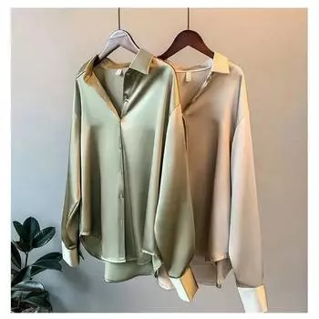 Винтажная модная рубашка женская осенняя с длинным рукавом шелковистая удобная ткань модная свободная повседневная женская рубашка на пуговицах S белый