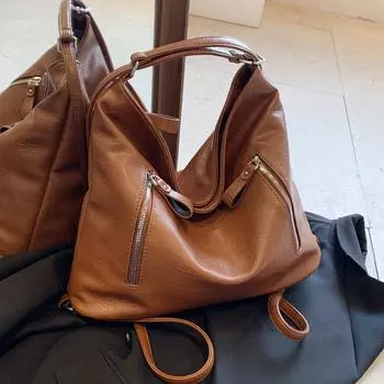Винтажная модная сумка через плечо для женщин, большой вместительный рюкзак для поездок на работу, сумка-тоут High Sense светло-коричневого
