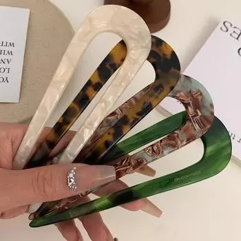 Винтажная модная U-образная шпилька для волос для девочек, заколки для волос с цветным мраморным принтом, палочки для волос для женщин, головные уборы, аксессуары для волос