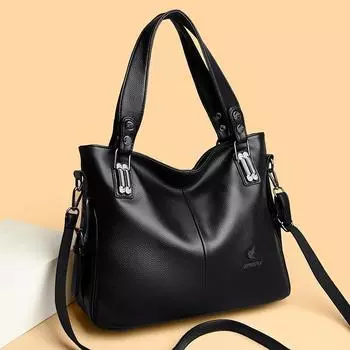 Винтажная модная женская переносная сумка через плечо из мягкой кожи с рисунком личи большой вместимости чёрный