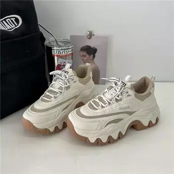 Винтажная модная женская повседневная обувь, увеличивающая рост на 6 см, студенческая версия, спортивная обувь для бега на весну/осень 35