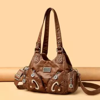 Винтажная мягкая кожаная сумка через плечо женская сумка через плечо сумка для матери коричневый